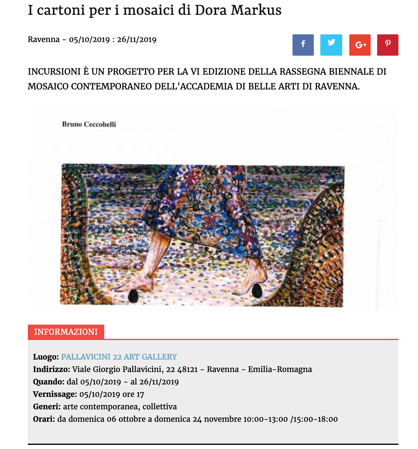 I cartoni per i mosaici di Dora Markus su Artribune | Pallavicini22 spazio espositivo Ravenna